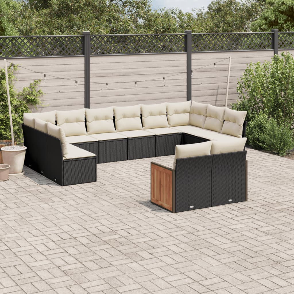 Sofasæt Til Haven 12 Dele Med Hynder Polyrattan - Sort og cremefarvet / Uden bord