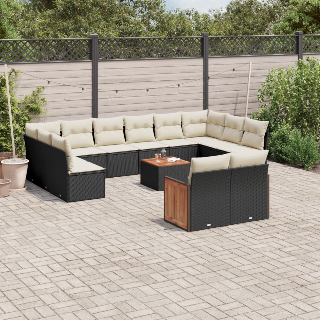 Sofasæt Til Haven 12 Dele Med Hynder Polyrattan - Sort og cremefarvet / Med bord