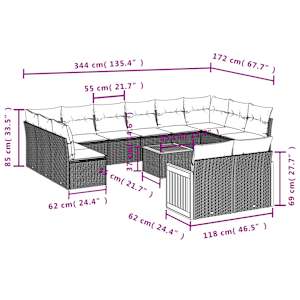 Vrtna sedežna garnitura 13-delna z blazinami bež poli ratan - slika 8