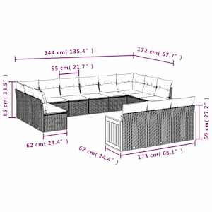 13dílný zahradní sedací souprava s poduškami černý polyratan - obrázek 7