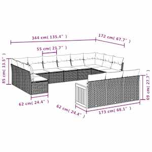 Vrtna sedežna garnitura 13-delna z blazinami siv poli ratan - slika 7