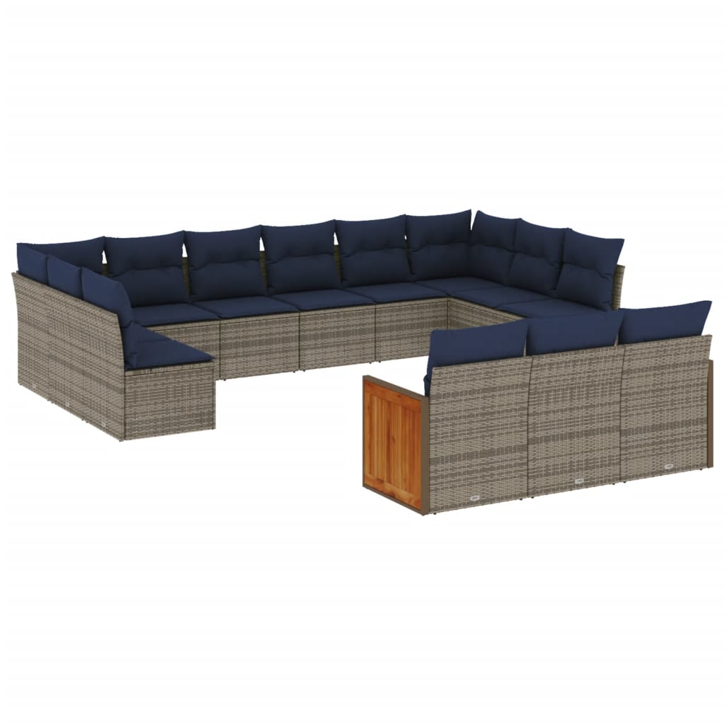 Thumbnail - vidaXL 13-teiliges Gartensofa-Set mit Kissen, grau, Polyrattan