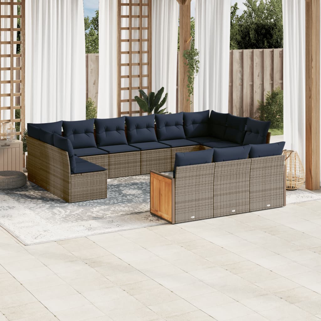vidaXL 13-teiliges Gartensofa-Set mit Kissen, grau, Polyrattan