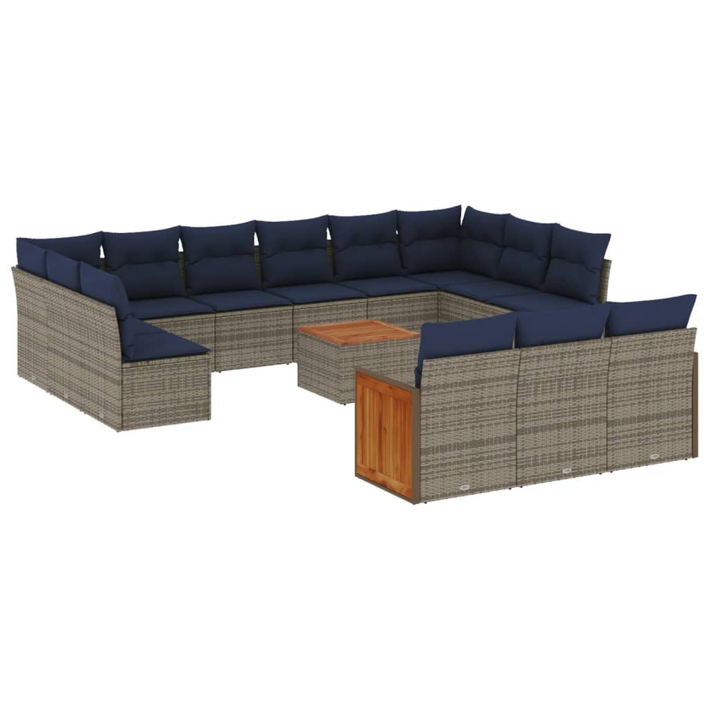 Thumbnail - vidaXL 16-teiliges Gartensofa-Set mit Kissen, grau, Polyrattan