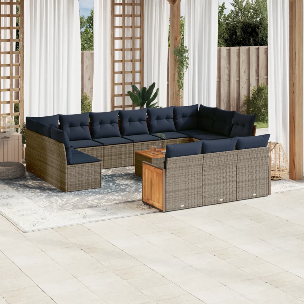 vidaXL 16-teiliges Gartensofa-Set mit Kissen, grau, Polyrattan