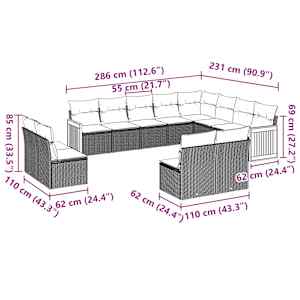 Vrtna sedežna garnitura 12-delna z blazinami črn poli ratan - slika 7