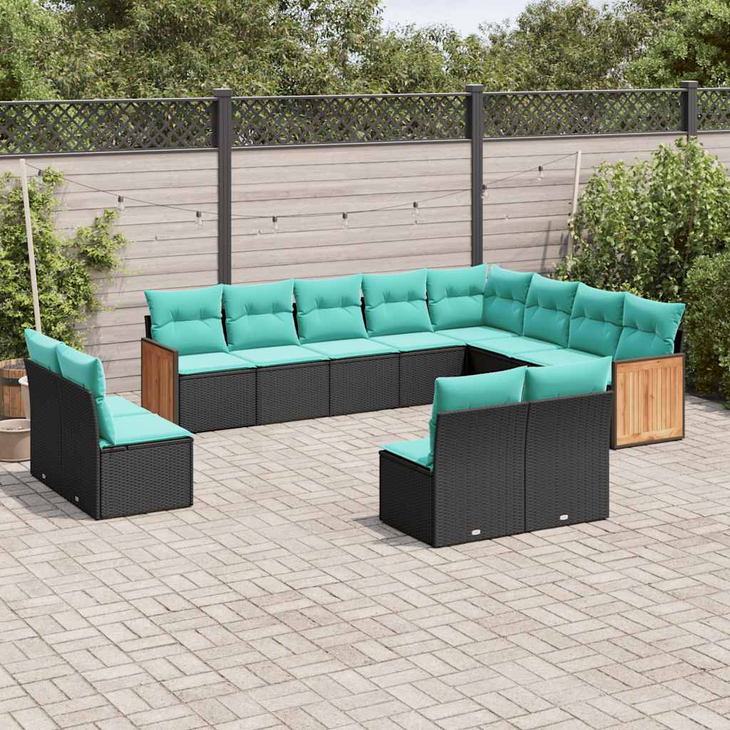 vidaXL 12-delt havesofasæt med hynder sort polyrattan