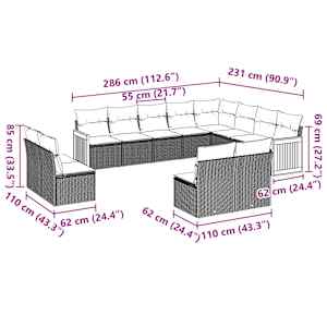 Vrtna sedežna garnitura 12-delna z blazinami bež poli ratan - slika 7
