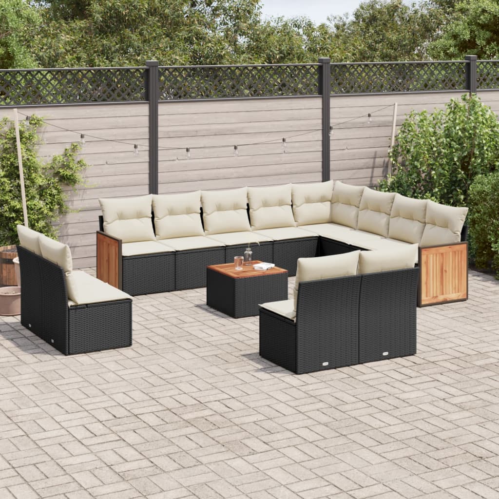 vidaXL 13-tlg. Garten-Sofagarnitur mit Kissen Schwarz Poly Rattan