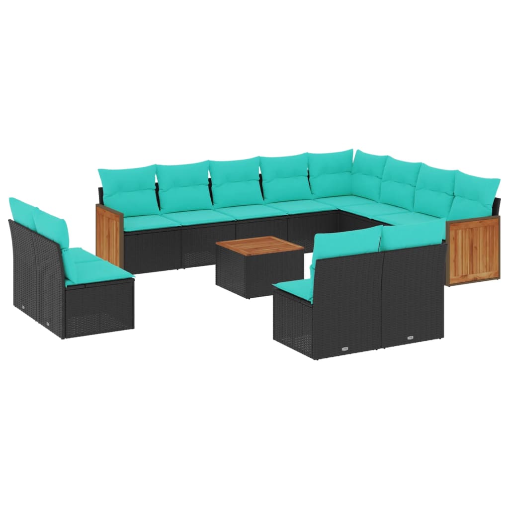 Thumbnail - vidaXL 13-teiliges Gartensofa-Set mit Kissen, schwarzes Polyrattan
