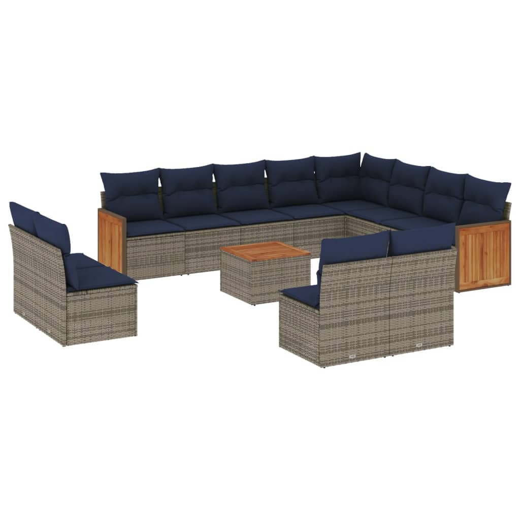 Thumbnail - vidaXL 13-teiliges Gartensofa-Set mit Kissen, grau, Polyrattan