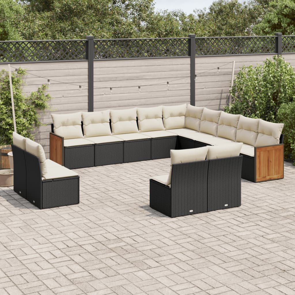 vidaXL 13-tlg. Garten-Sofagarnitur mit Kissen Schwarz Poly Rattan