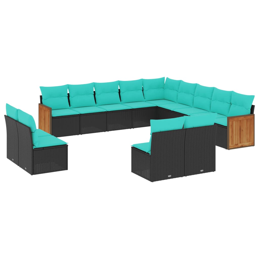 Thumbnail - vidaXL 13-teiliges Gartensofa-Set mit Kissen, schwarzes Polyrattan