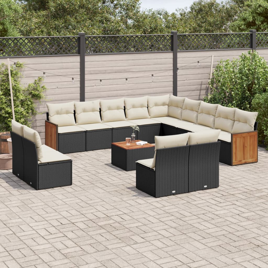 Sofasæt Til Haven 13 Dele Med Hynder Polyrattan - Sort og cremefarvet / Med bord