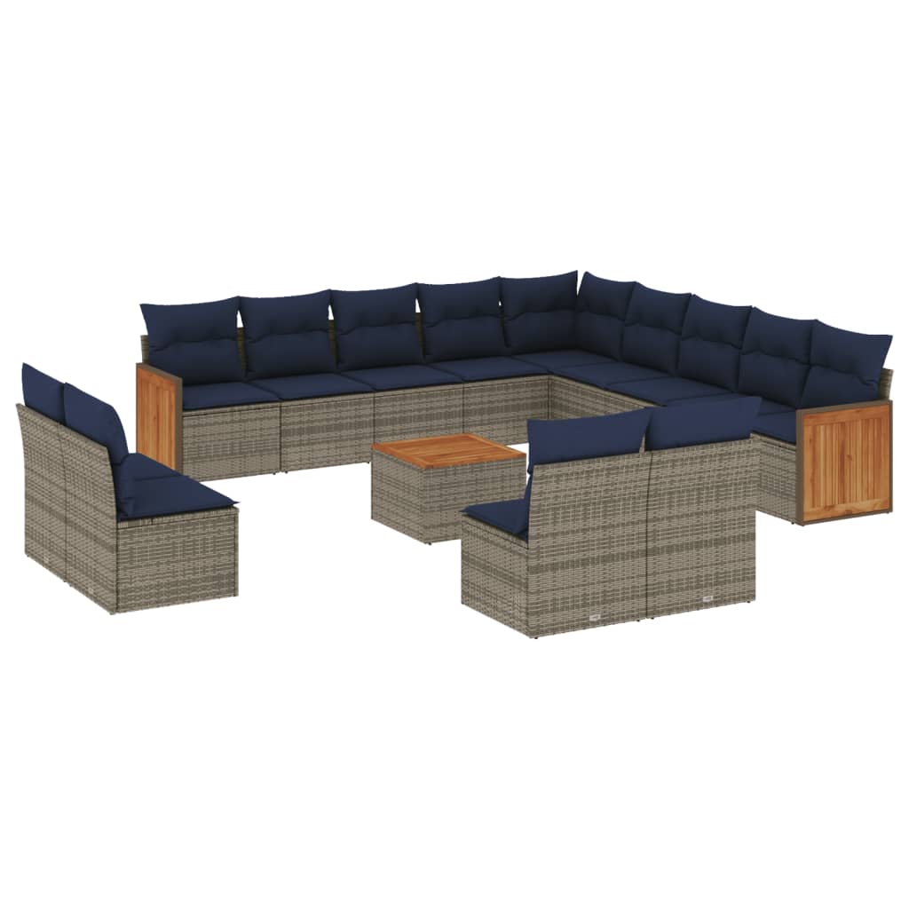 vidaXL 14-teiliges Gartensofa-Set mit Kissen, grau, Polyrattan – Bild 2