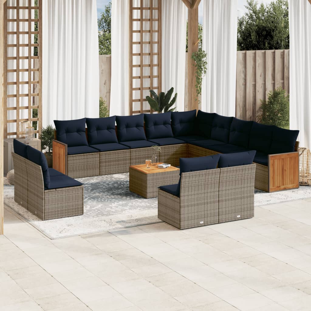 14 Piece Patio Sofa Set with Cushions Gray Poly Rattan