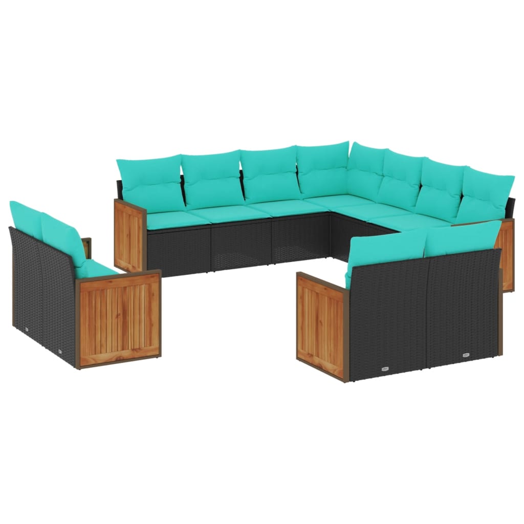 vidaXL 11-delige tuinbankset met kussens, zwart polyrotan, foto 3