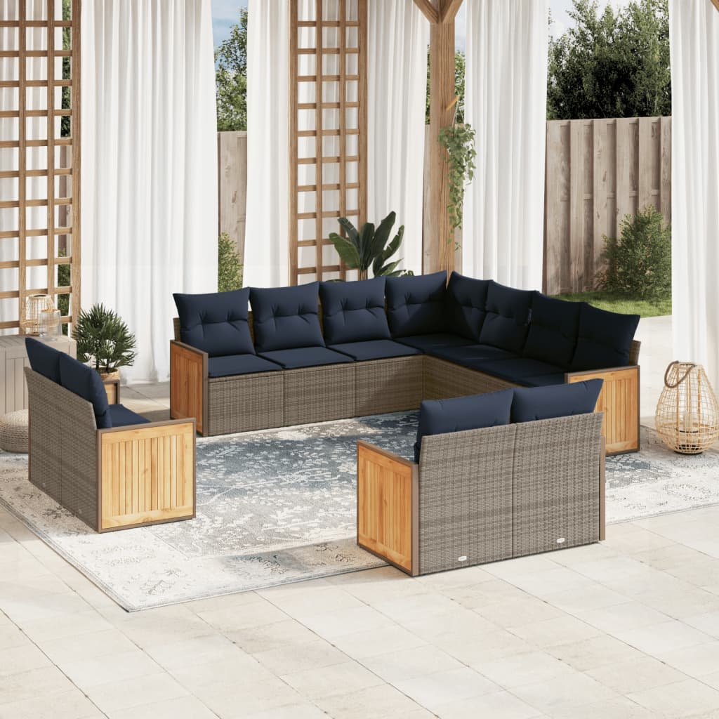 vidaXL 11-teiliges Gartensofa-Set mit Kissen, grau, Polyrattan