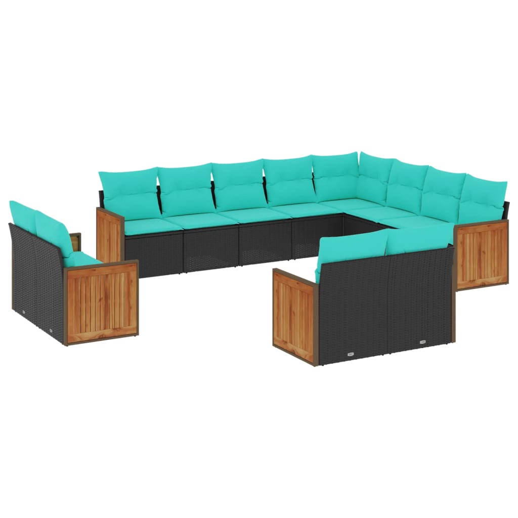 Thumbnail - vidaXL 12-teiliges Gartensofa-Set mit Kissen, schwarzes Polyrattan