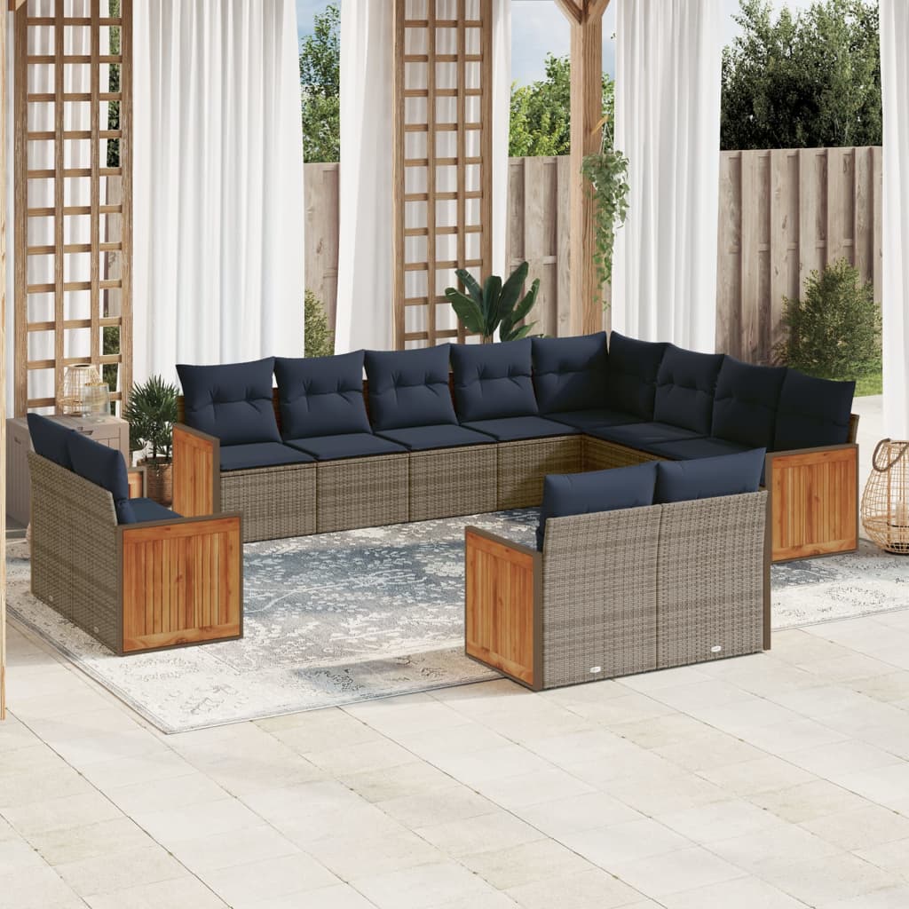 vidaXL 12-teiliges Gartensofa-Set mit Kissen, grau, Polyrattan