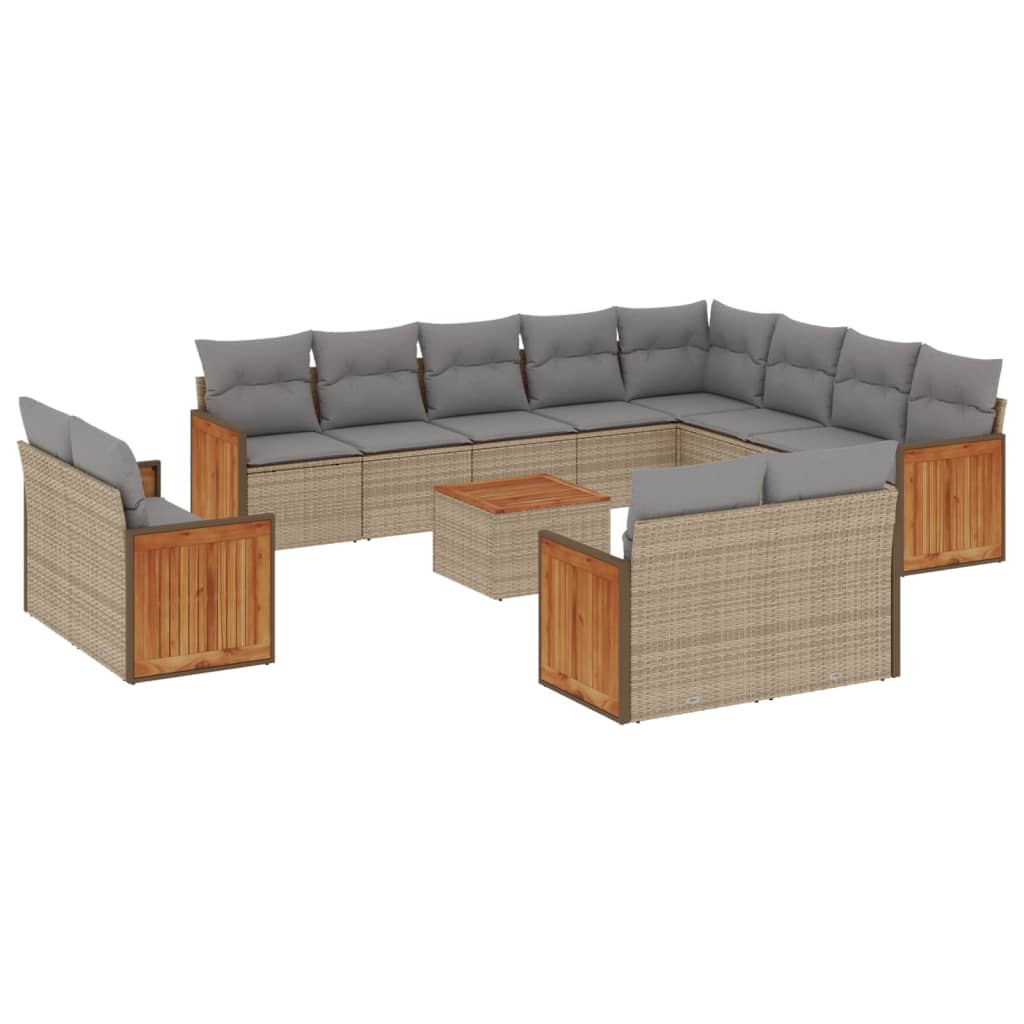 vidaXL Set canapele de grădină, 13 piese, cu perne, bej, poliratan