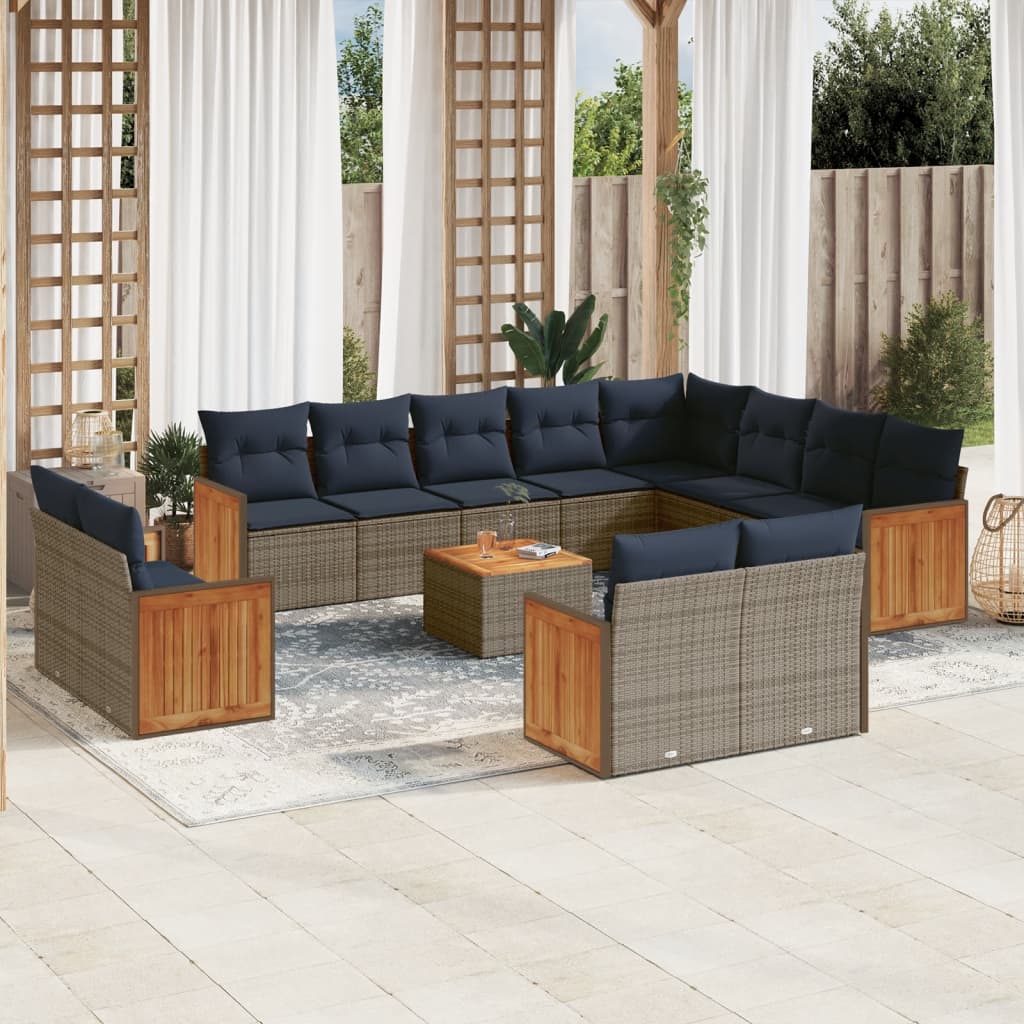 vidaXL 13-teiliges Gartensofa-Set mit Kissen, grau, Polyrattan