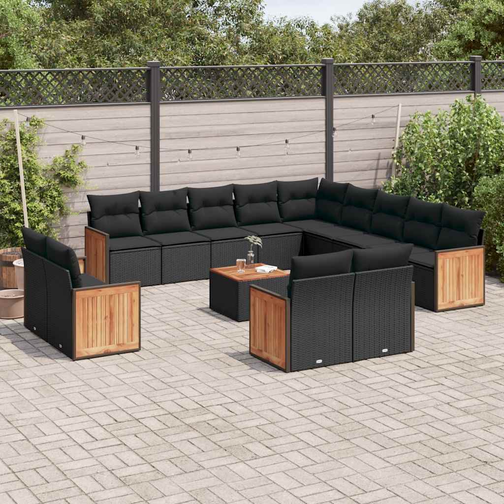 vidaXL Set mobilier de grădină cu perne, 14 piese, negru, poliratan