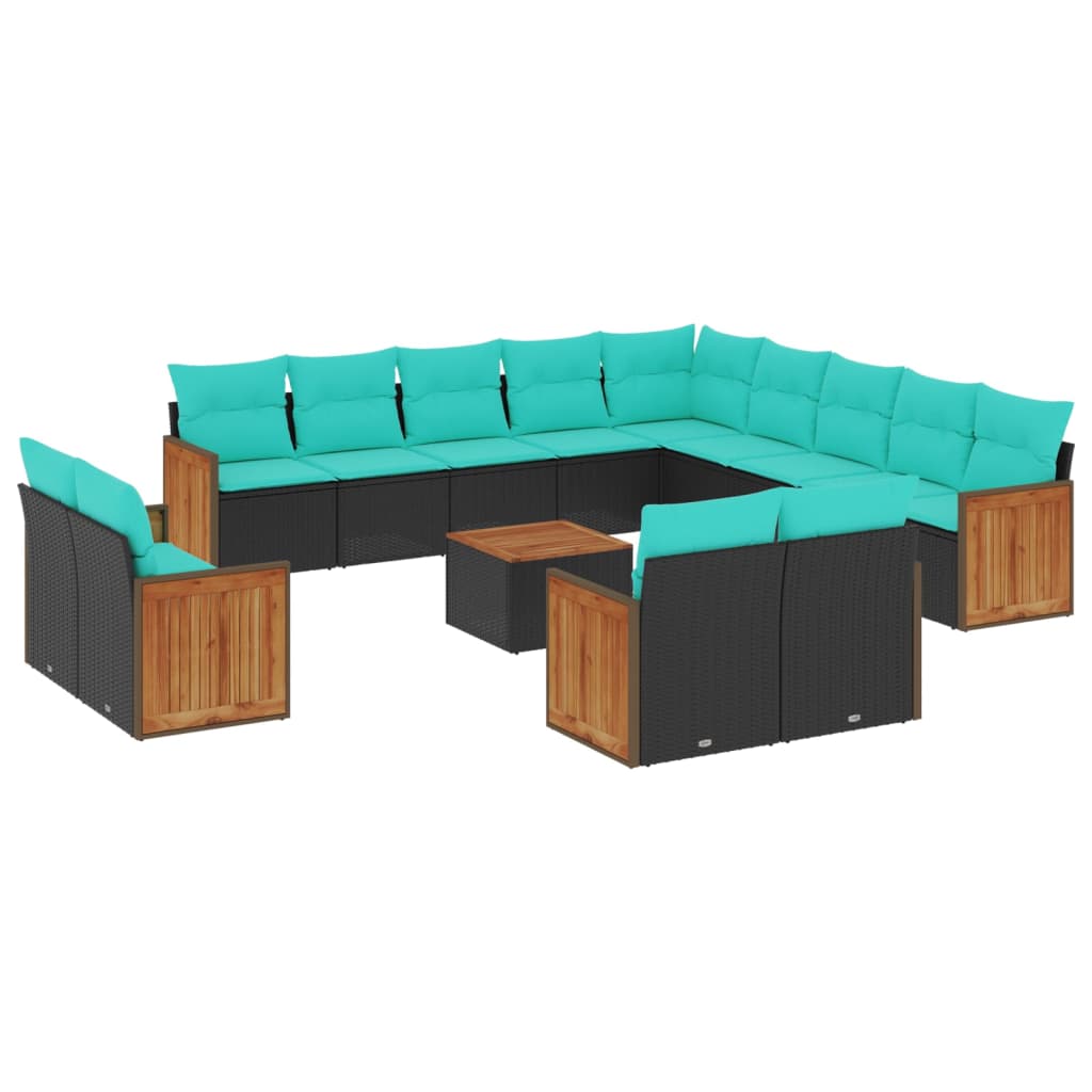 Thumbnail - vidaXL 14-teiliges Gartensofa-Set mit Kissen, schwarzes Polyrattan