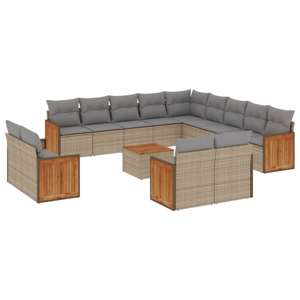 vidaXL 14-delige Loungeset met kussens poly rattan beige, foto 3