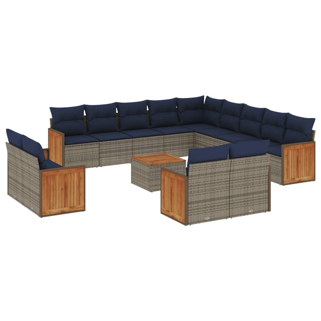 vidaXL 14-teiliges Gartensofa-Set mit Kissen, grau, Polyrattan – Bild 2