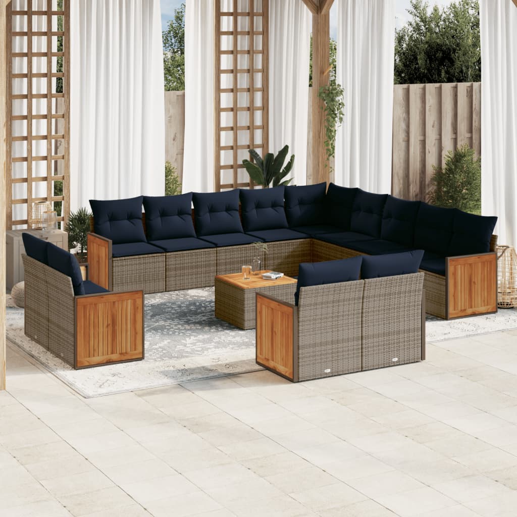 vidaXL 14-teiliges Gartensofa-Set mit Kissen, grau, Polyrattan