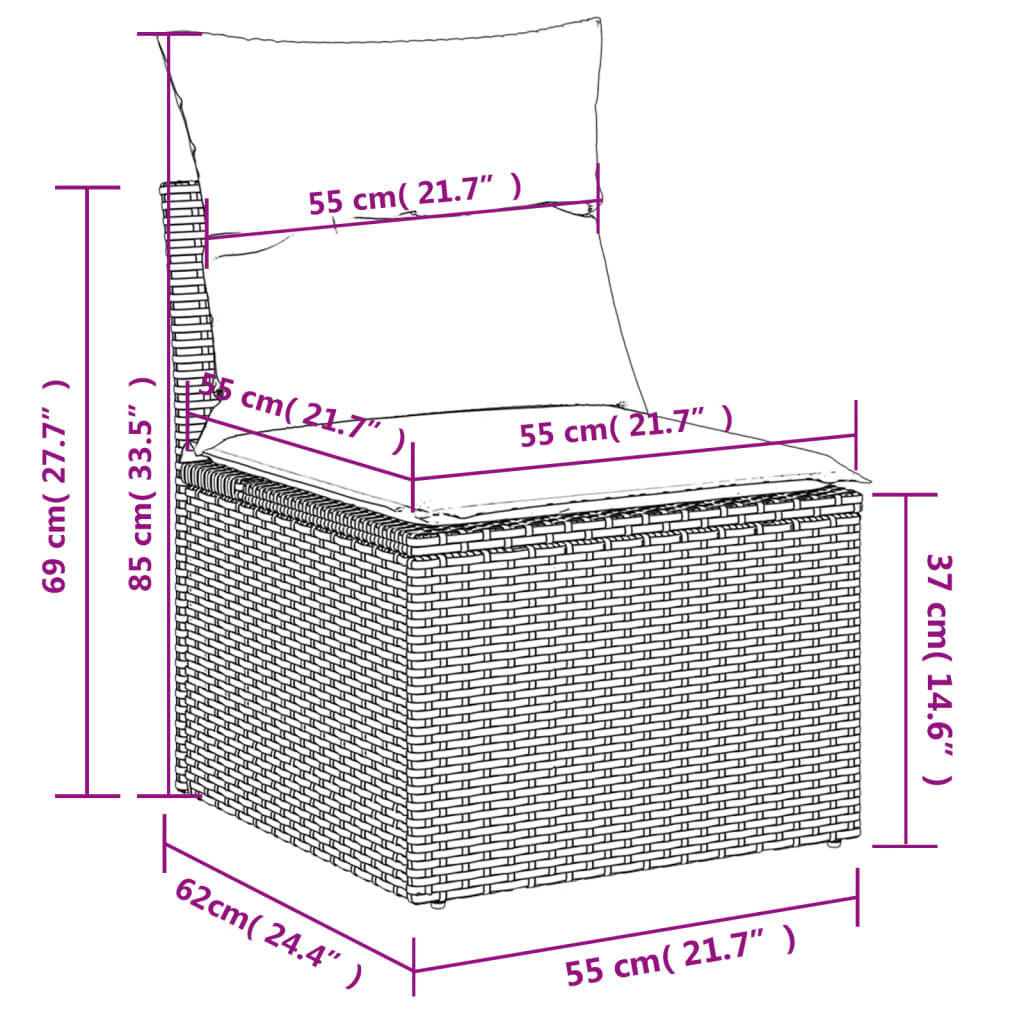 Zestaw mebli ogrodowych rattan PE, czarny, 55x62x69 cm, kremowe poduszki