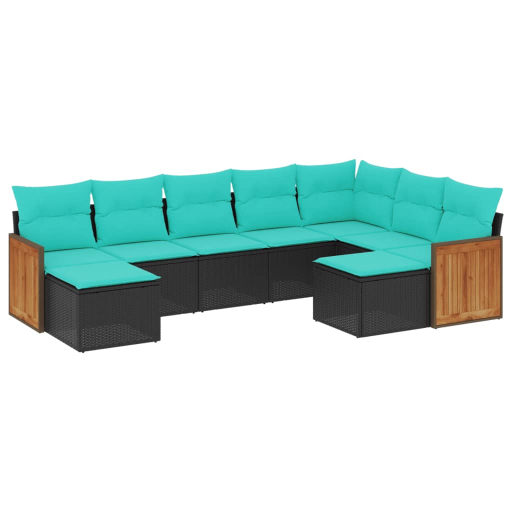 Vidaxl 9 Piece Patio Sofa Set With Cushions Black Poly Rattan