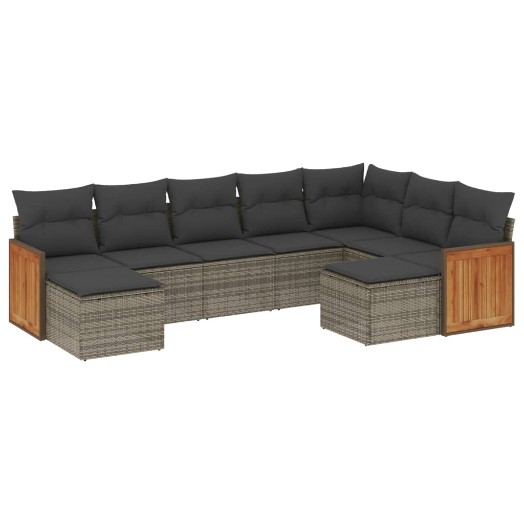 Thumbnail - vidaXL 9-tlg. Garten-Sofagarnitur mit Kissen Grau Poly Rattan