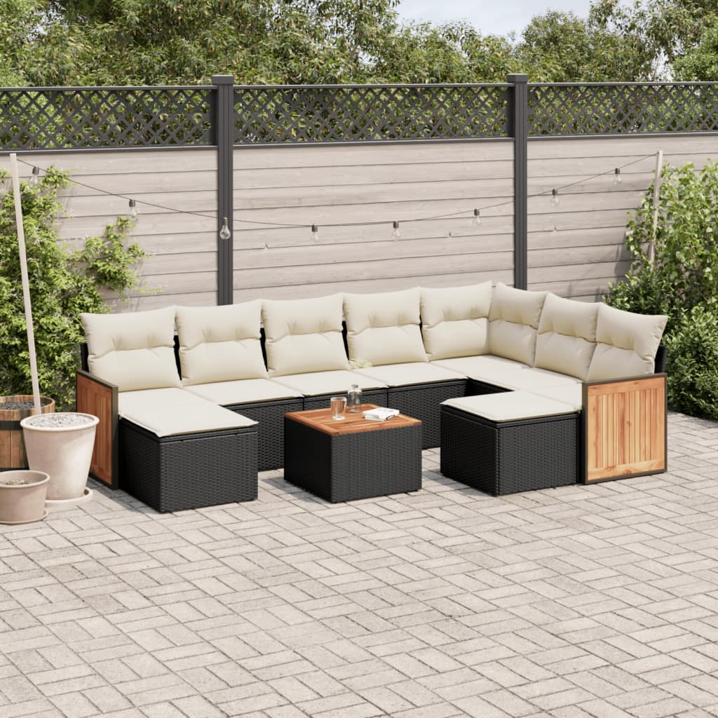 vidaXL 10-tlg. Garten-Sofagarnitur mit Kissen Schwarz Poly Rattan