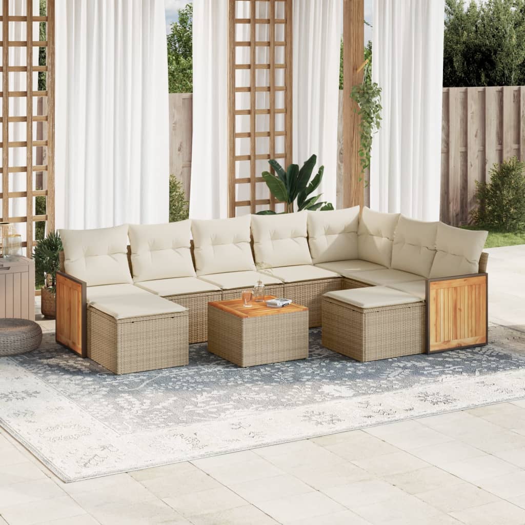 vidaXL 10-tlg. Garten-Sofagarnitur mit Kissen Beige Poly Rattan