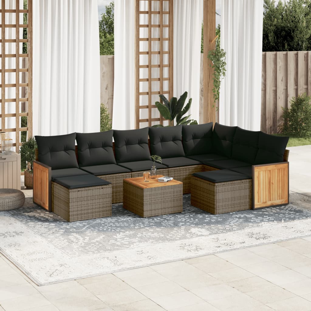 vidaXL 10-tlg. Garten-Sofagarnitur mit Kissen Grau Poly Rattan