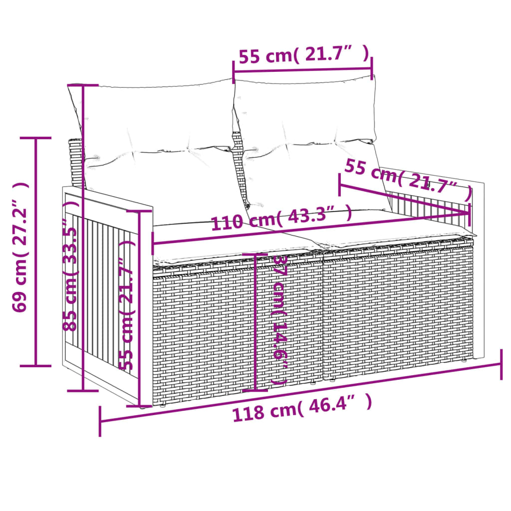 Meble ogrodowe rattanowe czarne 10szt. 55x62x69cm