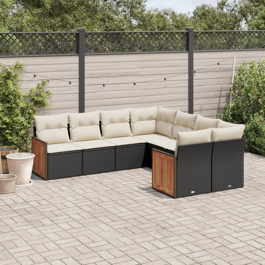 vidaXL 8-tlg. Garten-Sofagarnitur mit Kissen Schwarz Poly Rattan