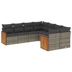 vidaXL 8-osaline aiadiivani komplekt patjadega, hall, pol&uuml;rotang