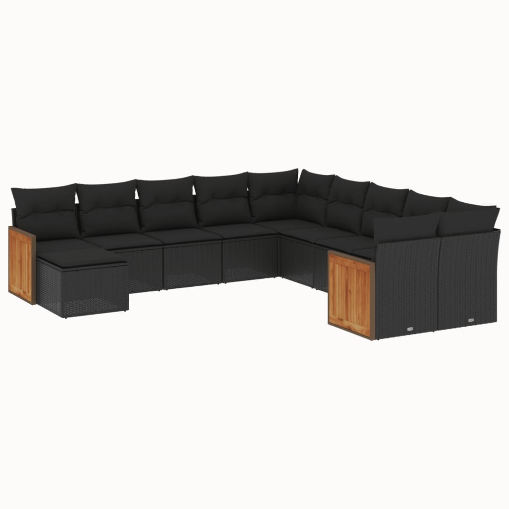 Thumbnail - vidaXL 11-tlg. Garten-Sofagarnitur mit Kissen Schwarz Poly Rattan