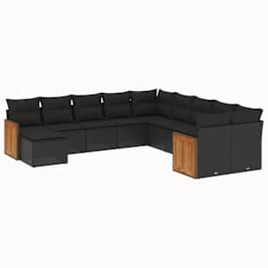 11dílná zahradní sedací souprava s poduškami černá polyratan - obrázek 2