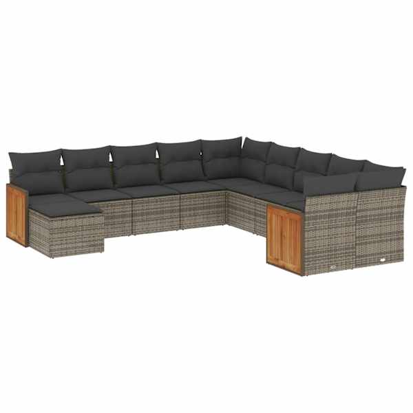 vidaXL 11-osaline aiadiivani komplekt patjadega, hall, pol&uuml;rotang