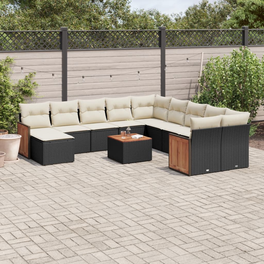 vidaXL Salon de jardin 12 pcs avec coussins noir résine tressée