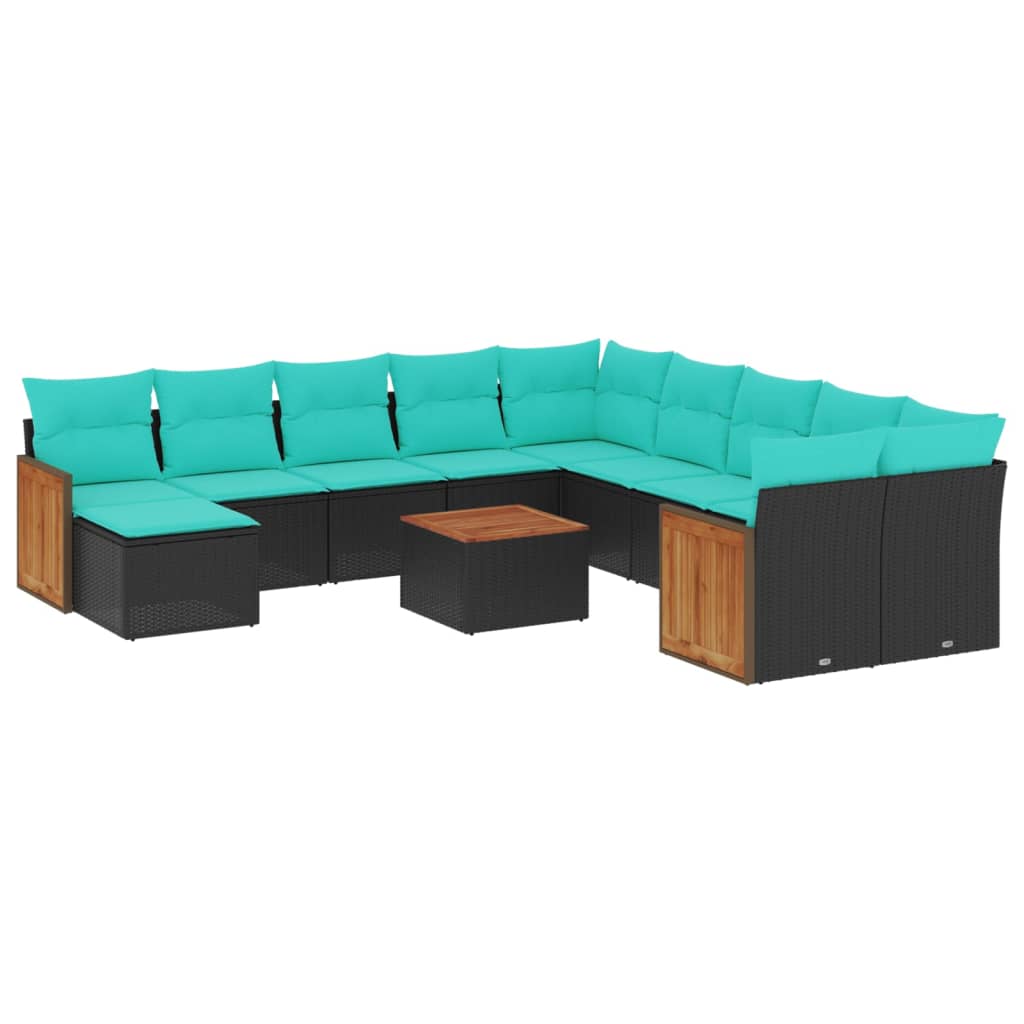 Thumbnail - vidaXL 12-teiliges Gartensofa-Set mit Kissen, schwarzes Polyrattan