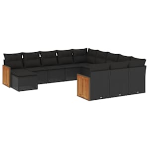 vidaXL 12-osaline aiadiivani komplekt patjadega, must, pol&uuml;rotang