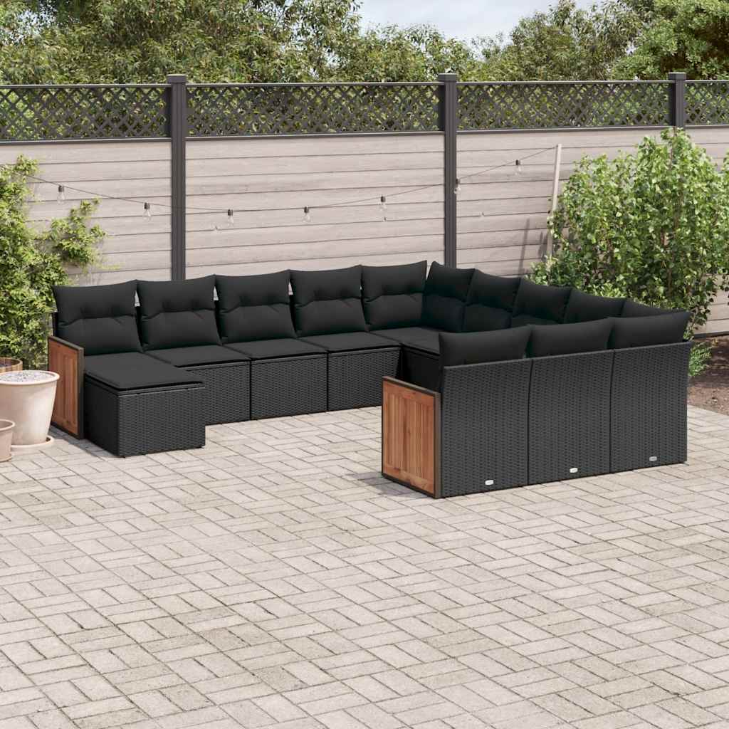 vidaXL Set canapele de grădină, 12 piese, cu perne, negru, poliratan