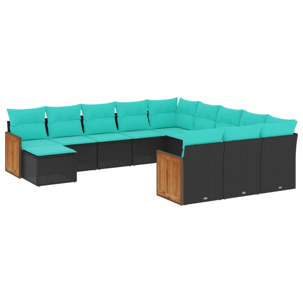 Thumbnail - vidaXL 12-teiliges Gartensofa-Set mit Kissen, schwarzes Polyrattan