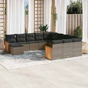 Vrtna sedežna garnitura 12-delna z blazinami siva poli ratan