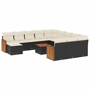 vidaXL 13-osaline aiadiivani komplekt patjadega, must, pol&uuml;rotang